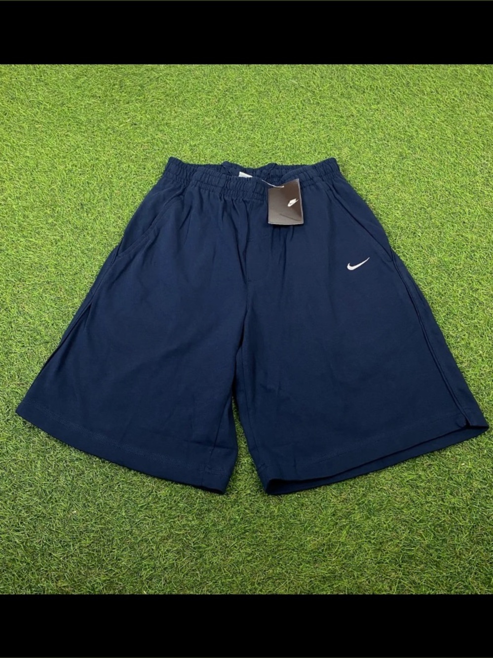 Nike Dark Blue Athletic Shorts with White Swoosh